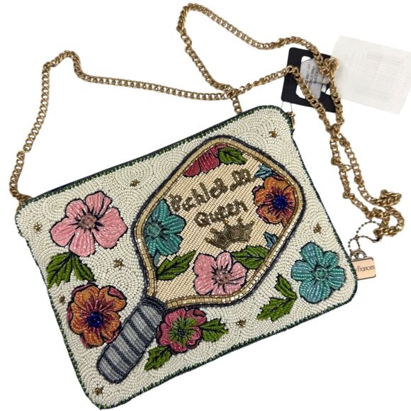 Mary Frances Pickle Ball Queen Crossbody Purse Bag Beaded Sparkle Crown NEW - Picture 1 of 12